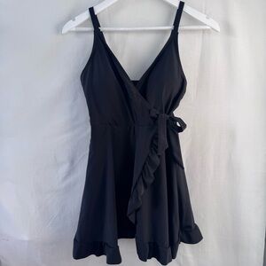 SHEKINI Womens V-Front Detailing Swim Skirt Side Tie Ruffled One Piece Swimdress